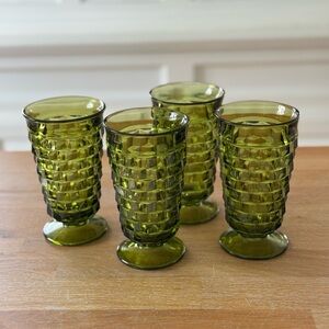 Vintage Indiana Glass Whitehall Cubist Footed Tumblers in Avocado - set of 4